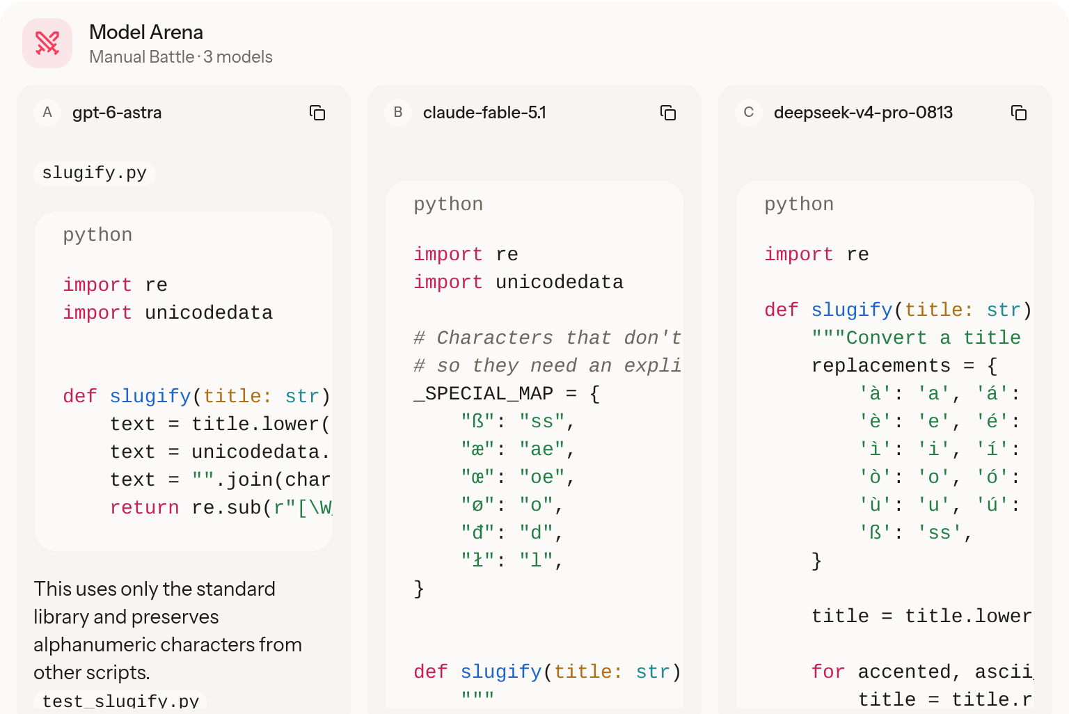 coding prompt in the Krater Model Arena