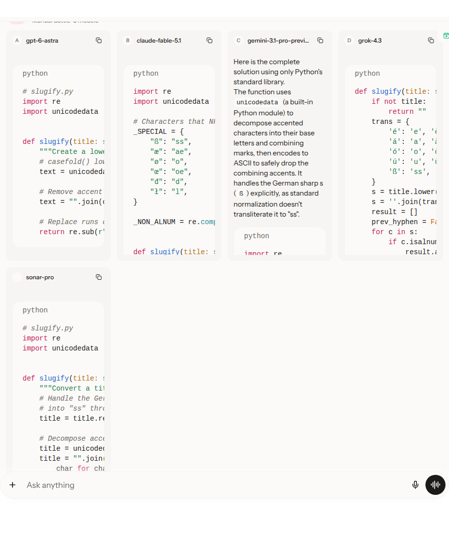 coding prompt in the Krater Model Arena