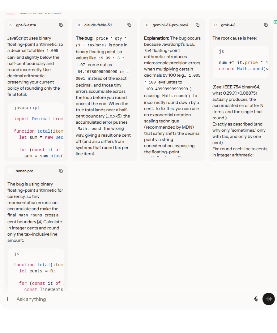 coding prompt in the Krater Model Arena