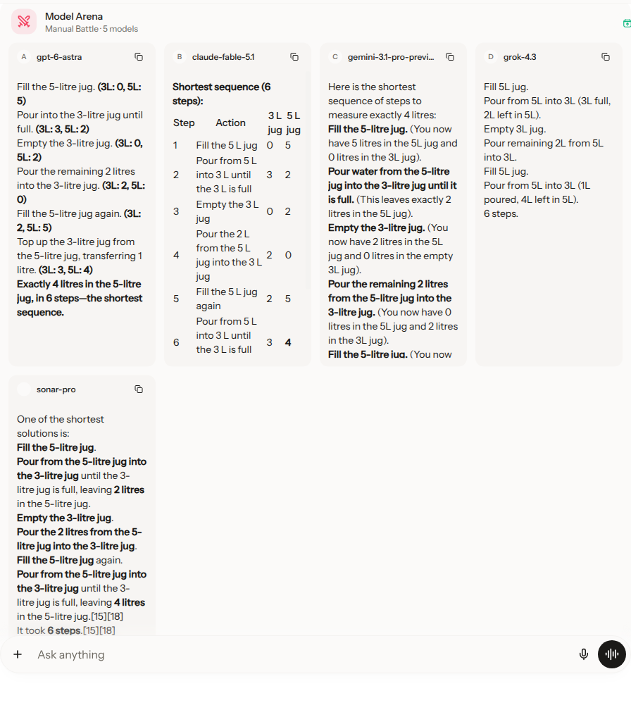 reasoning prompt in the Krater Model Arena