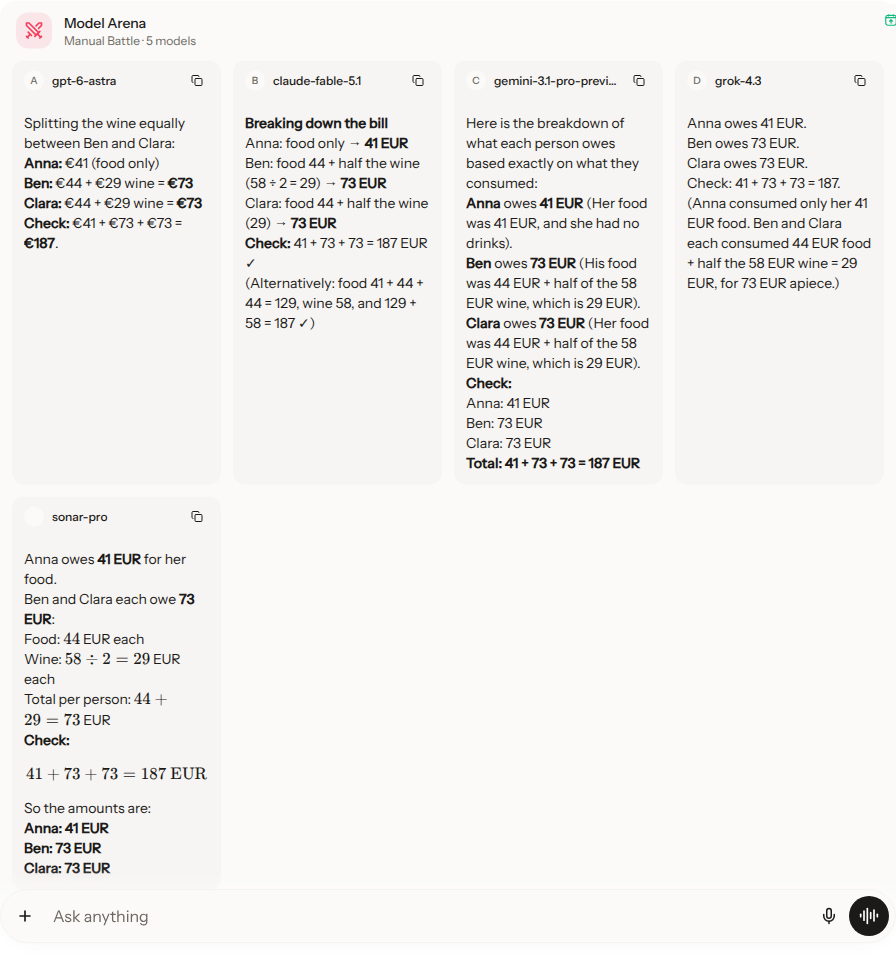 reasoning prompt in the Krater Model Arena