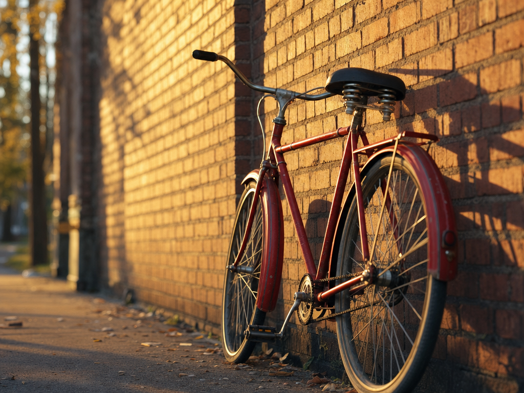 GPT Image 2 output: a cinematic photo of a red vintage bicycle leaning against a sunlit brick wall, shallow depth of field, golden hour light