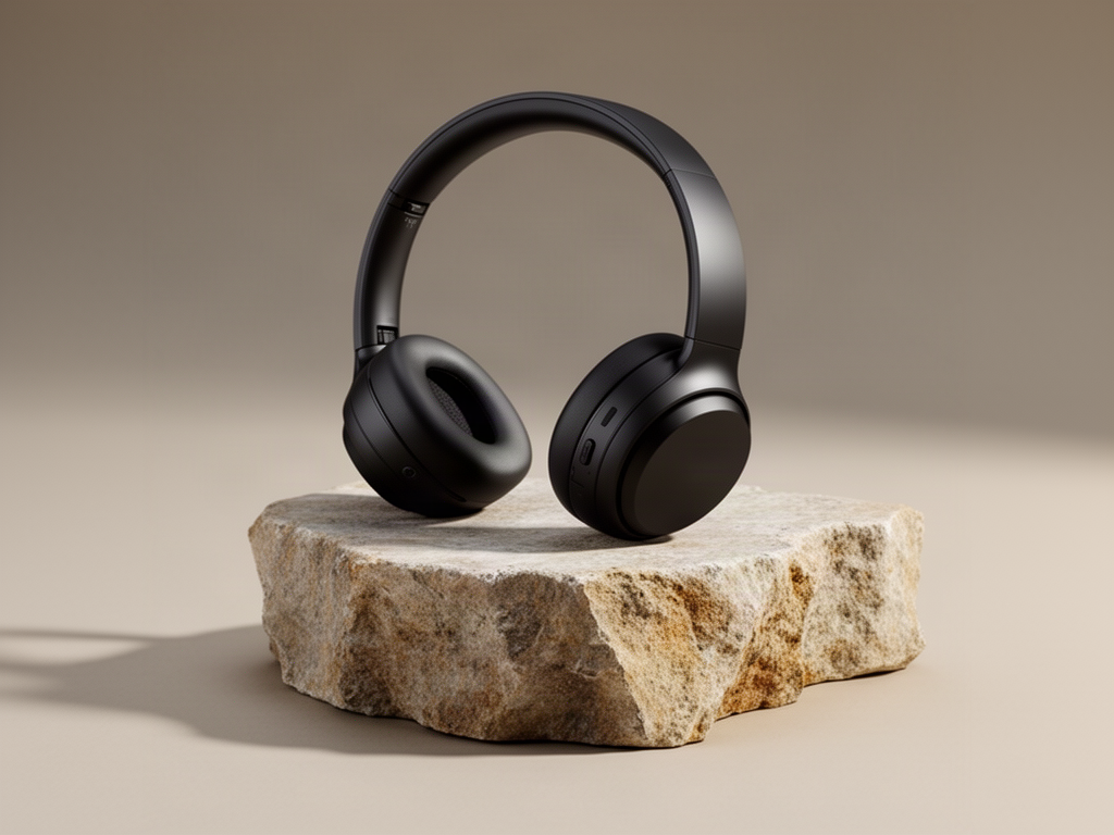 GPT Image 2 output: a product photo of matte black wireless headphones on a stone pedestal, soft studio lighting, gentle shadow, premium ecommerce style